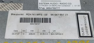 SISTEMA AUDIO / RADIO CD CITROEN C4 BERLINA Collection