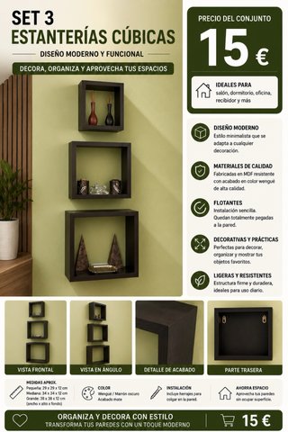 Set 3 Estanterías Cúbicas Madera