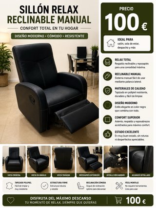 Sillón Relax Reclinable Manual Negro