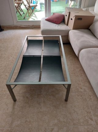 Mesa centro diseño cristal, metal y madera 120x70
