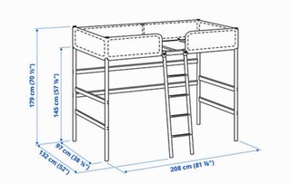Cama alta 90x200 cm + colchón 120