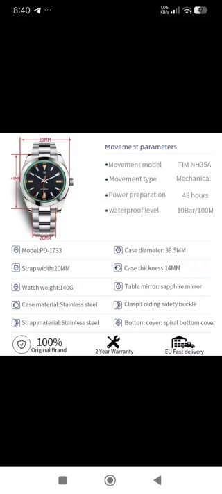 Pagani Design PD-1733 V2 Japan Mov Auto NH35 Seiko