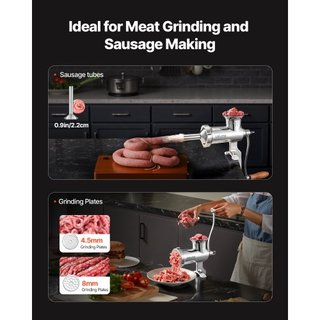 Molino de Carne Manual, Molino de Carne de Acero Inoxidable 304 con Abrazadera de Mesa de Acero, Picadora de Carne y Fabricante de Salchichas con 1 Cuchilla de Corte, 2 Placas de Corte, Tubo para ...