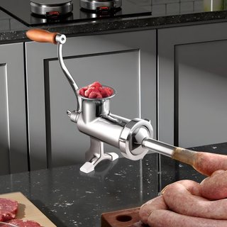 Molino de Carne Manual, Molino de Carne de Acero Inoxidable 304 con Abrazadera de Mesa de Acero, Picadora de Carne y Fabricante de Salchichas con 1 Cuchilla de Corte, 2 Placas de Corte, Tubo para ...
