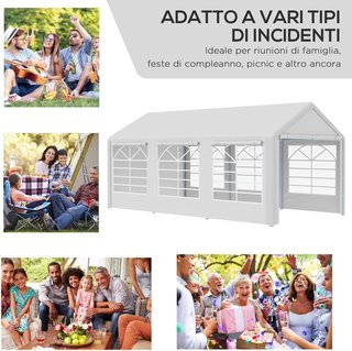 Gazebo De Jardín 6X3 M Con Ventanas Laterales, Carpa Para Fiestas De 3 Habitaciones Con Puertas De Cremallera Y Recubrimiento Anti UV, Blanco