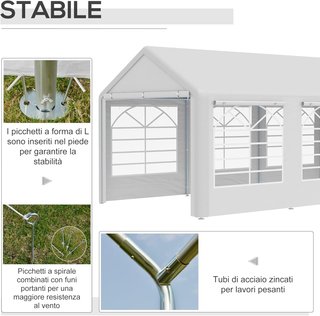 Gazebo De Jardín 6X3 M Con Ventanas Laterales, Carpa Para Fiestas De 3 Habitaciones Con Puertas De Cremallera Y Recubrimiento Anti UV, Blanco