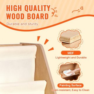 Estantería de Madera para Niños de 4 Niveles, Librero de Tela de Seis Capas, Rack de Almacenamiento para Bebés, Armario Organizador de Libros y Juguetes, para Habitación Infantil, Sala de Juegos, ...