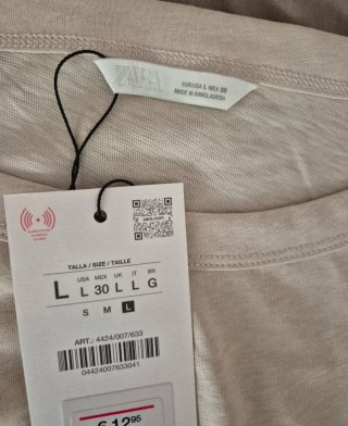 Camiseta Zara L Manga Larga Beige Nueva