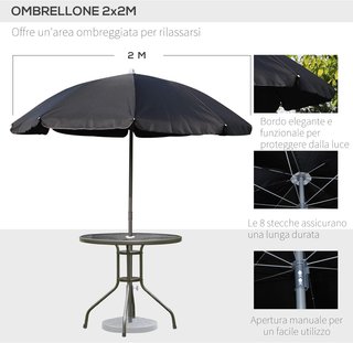 - Conjunto de Muebles de Jardín de Tubos de Acero 6 Pz Conjunto de Mesa, Silla y Sombrilla Negra