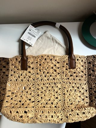 Bolso Zara trenzado beige y marrón NUEVO