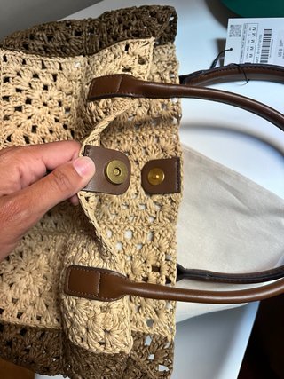 Bolso Zara trenzado beige y marrón NUEVO