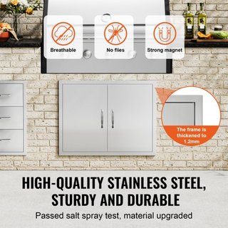 Puerta de Acceso para BBQ, Puerta Doble para Cocina Exterior de 787x609 mm, Puerta de Montaje Flush de Acero Inoxidable, Puerta Vertical de Doble Pared con Manijas y Ganchos, para Isla de BBQ, Est...
