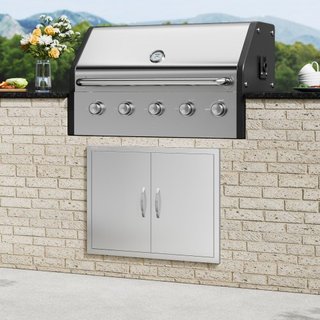 Puerta de Acceso para BBQ, Puerta Doble para Cocina Exterior de 787x609 mm, Puerta de Montaje Flush de Acero Inoxidable, Puerta Vertical de Doble Pared con Manijas y Ganchos, para Isla de BBQ, Est...