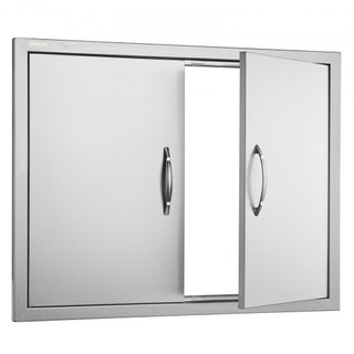 Puerta de Acceso para BBQ, Puerta Doble para Cocina Exterior de 787x609 mm, Puerta de Montaje Flush de Acero Inoxidable, Puerta Vertical de Doble Pared con Manijas y Ganchos, para Isla de BBQ, Est...