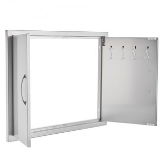 Puerta de Acceso para BBQ, Puerta Doble para Cocina Exterior de 787x609 mm, Puerta de Montaje Flush de Acero Inoxidable, Puerta Vertical de Doble Pared con Manijas y Ganchos, para Isla de BBQ, Est...