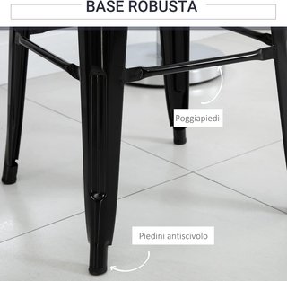 Set de 4 Taburetes Ergonómicos con Respaldo Extraíble y Reposapiés, Taburetes de Cocina de Metal, 44X46X116 Cm, Negro