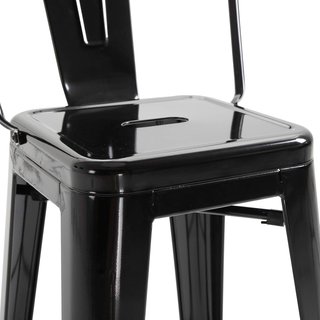 Set de 4 Taburetes Ergonómicos con Respaldo Extraíble y Reposapiés, Taburetes de Cocina de Metal, 44X46X116 Cm, Negro