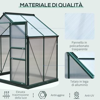 Invernadero de Jardín de Policarbonato 190X132X201Cm, Invernadero para Plantas con Base, Estructura de Aluminio, Ventana y Puerta Corredera