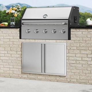 Puerta de Acceso para BBQ, Puerta Doble para Cocina Exterior de 914x610 mm, Puerta de Montaje Flush de Acero Inoxidable, Puerta Vertical de Pared con Mangos Rehundidos, para Isla de BBQ, Estación ...