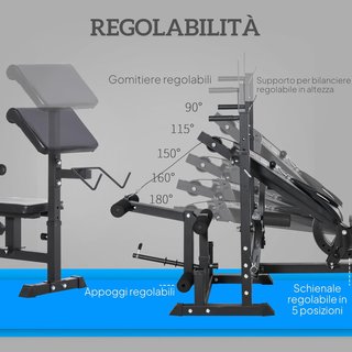 Banco de Gimnasio con Soporte para Barra y Respaldo Ajustable, Banco de Pesas con Extensión de Piernas y Curl de Piernas, Soporte para Barras, para Gimnasio en Casa, Negro