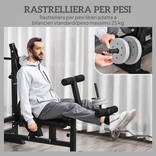 Banco de Gimnasio con Soporte para Barra y Respaldo Ajustable, Banco de Pesas con Extensión de Piernas y Curl de Piernas, Soporte para Barras, para Gimnasio en Casa, Negro
