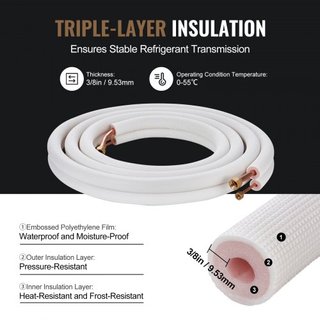 Set Tubi Mini Split 4876.8mm, Tubi di Rame 6.4 e 12.7mm O.D e Isolamento a Triplo Strato per Condizionatori e Pompe di Calore