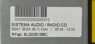 SISTEMA AUDIO / RADIO CD SEAT IBIZA (6L1) Cool