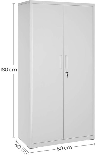 Armario de Garaje de 5 Estantes con 2 Puertas, Armario de Oficina, 40 X 80 X 180 Cm, 1 Cerradura, Estantes Ajustables, Armario de Metal, Gris Mate OMC015G01