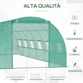 Invernadero de Jardín en Túnel 8X3X2 M con Puerta Enrollable, Invernadero para Huerto en Cúpula con 12 Ventanas, Cubierta de PE y Estructura de Acero, Verde