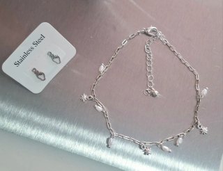 Tobillera y pendientes plata
