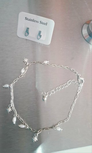 Tobillera y pendientes plata