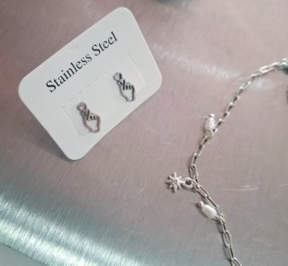 Tobillera y pendientes plata