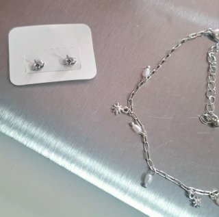 Tobillera y pendientes plata