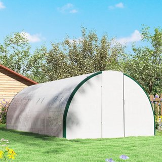Invernadero de túnel 6X3 M con 2 puertas con cremallera y 8 ventanas, invernadero para huerto en PE, acero galvanizado y poliéster, blanco y verde