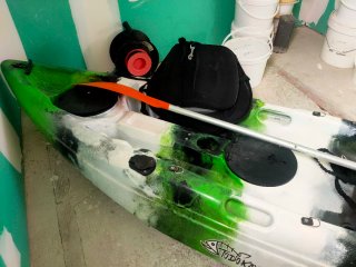 Kayak verde y blanco con remo