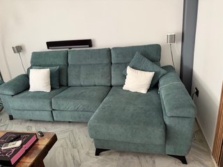 Sofá modular de tela color verde azulado