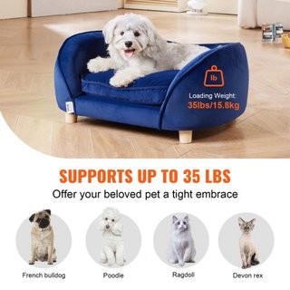 Sofá para Mascotas, Sofá para Perros de Tamaño Mediano y Gatos, Cama Sofá de Perro de Terciopelo Suave, Sofá para Gatos con Carga de 81 lbs, Azul Oscuro