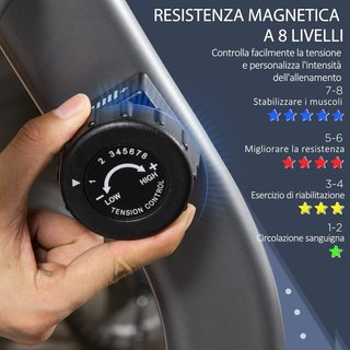 Cyclette da casa con 8 livelli di resistenza, cyclette reclinata orizzontale con ruote, monitor LCD e sedile regolabile, in acciaio e ABS, per palestra a casa, 122-137X62X103Cm