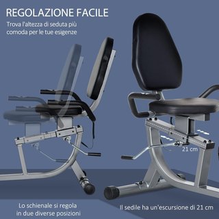 Cyclette da casa con 8 livelli di resistenza, cyclette reclinata orizzontale con ruote, monitor LCD e sedile regolabile, in acciaio e ABS, per palestra a casa, 122-137X62X103Cm