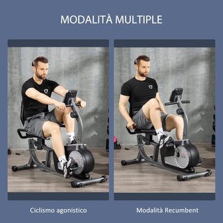 Cyclette da casa con 8 livelli di resistenza, cyclette reclinata orizzontale con ruote, monitor LCD e sedile regolabile, in acciaio e ABS, per palestra a casa, 122-137X62X103Cm