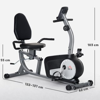 Cyclette da casa con 8 livelli di resistenza, cyclette reclinata orizzontale con ruote, monitor LCD e sedile regolabile, in acciaio e ABS, per palestra a casa, 122-137X62X103Cm