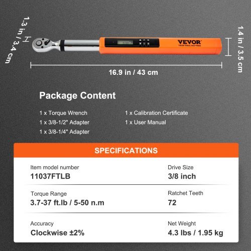 Llave de Torque Digital, Llave de Torque Electrónica de 9.5 mm, Kit de Llave de Torque con Rango de Torque Preciso a ±2%, Juego de Llave de Torque Ajustable de 3 Modos con Calibración de Buzzer LED