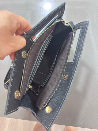 Bolso Cartera Piel Negro Grabado