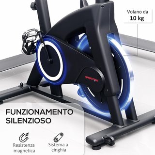 Cyclette domestica con resistenza magnetica, cyclette fitness professionale con manubrio e sedile regolabili, sensore di frequenza cardiaca, monitor LCD, supporto per tablet, volano da 10 kg, ruote, nero