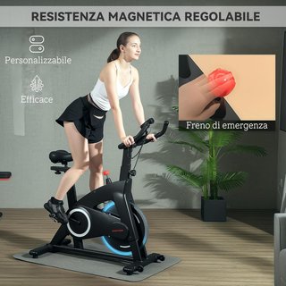 Cyclette domestica con resistenza magnetica, cyclette fitness professionale con manubrio e sedile regolabili, sensore di frequenza cardiaca, monitor LCD, supporto per tablet, volano da 10 kg, ruote, nero