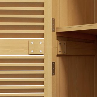 Caseta de Herramientas de Jardín de Madera de Abeto y Pino con 4 Compartimentos, Armario de Exterior para Herramientas de Jardín con Techo Impermeable, 87X46.5X160Cm, Amarillo