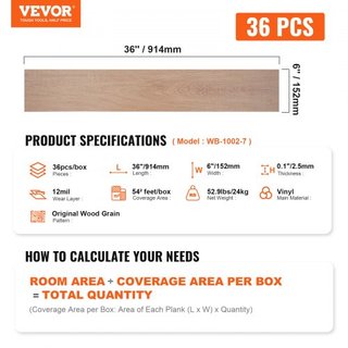 Azulejos de Vinilo Autoadhesivos 36 x 6 pulgadas, 36 Azulejos de 2.5mm de Grosor, Suelo de Madera Natural para DIY en Cocina, Comedor, Dormitorios y Baños, Fácil para Decoración del Hogar