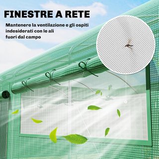 Invernadero de Túnel 6X3X2 M Con 3 Puertas Enrollables, 6 Ventanas, Estacas y Cuerdas, Invernadero de Jardín para Huerto y Plantas de Acero Galvanizado y PE, Verde