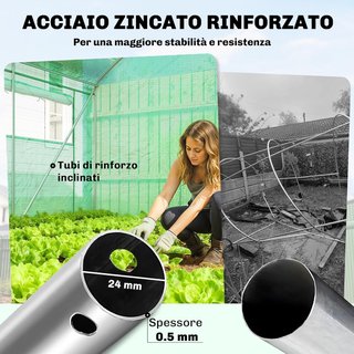 Invernadero de Túnel 6X3X2 M Con 3 Puertas Enrollables, 6 Ventanas, Estacas y Cuerdas, Invernadero de Jardín para Huerto y Plantas de Acero Galvanizado y PE, Verde