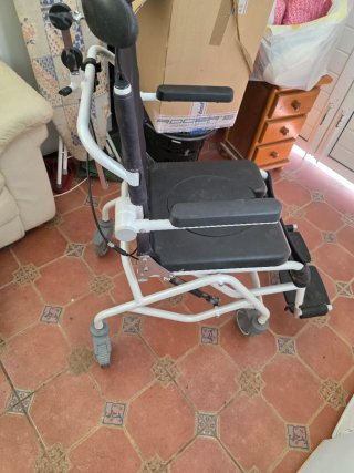 Silla de ruedas con cojín y reposacabezas